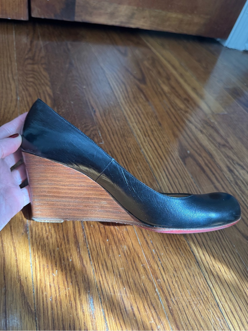 Christian Louboutin Black Leather Wedge Pumps - Picture 6 of 11
